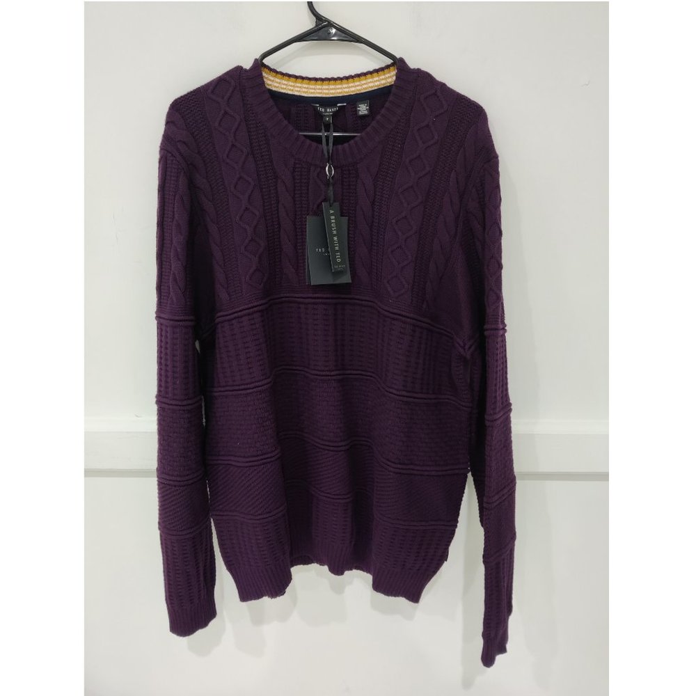 NWT Ted Baker London MARBAL Multi Stitch Crewneck Sweater Purple $190 3XL 3C491